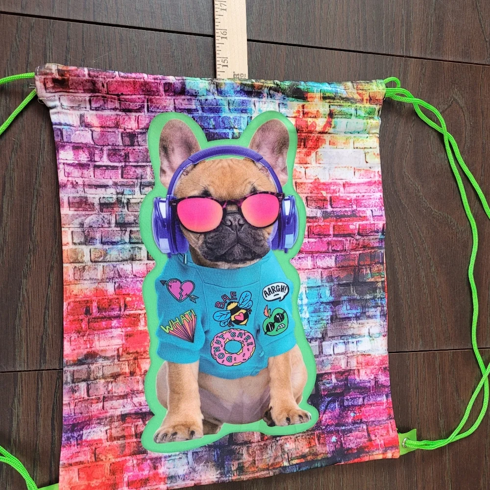 Drawstring Graffiti dog backpack